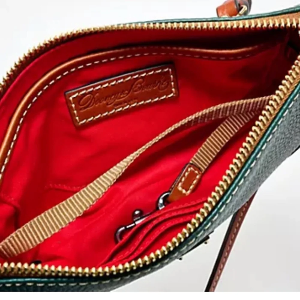 Dooney & Bourke Green and Brown Pebbled Leather Mini Crossbody